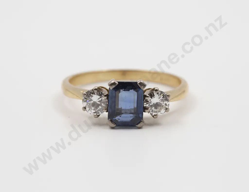 18ct Three Stone Sapphire & Diamond Bridge Ring Image 1++