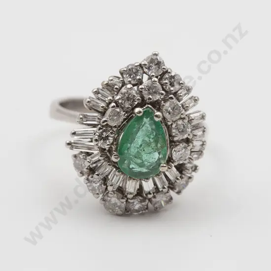 14ct White Gold 38stone Emerald and Diamond Cluster Ring