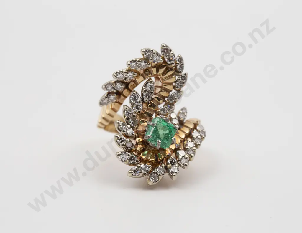 14ct 55stone Emerald and Diamond Fancy Dress Ring Image 1++
