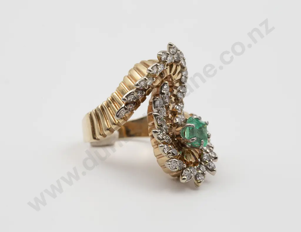 14ct 55stone Emerald and Diamond Fancy Dress Ring Image 1++