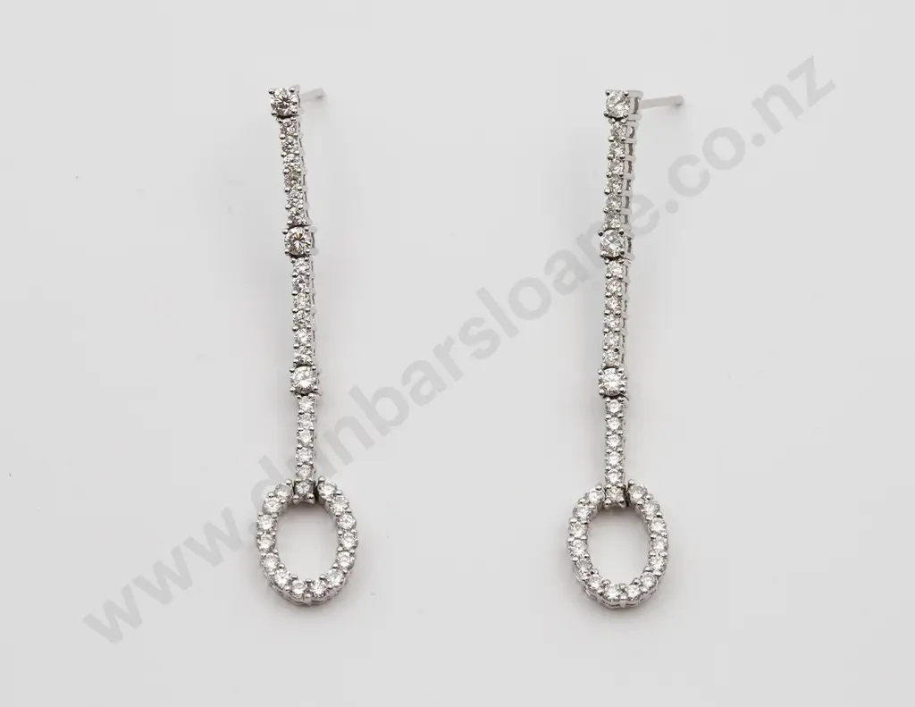 Pair 18ct White Gold Diamond Pendant Drop Earrings Image 1++