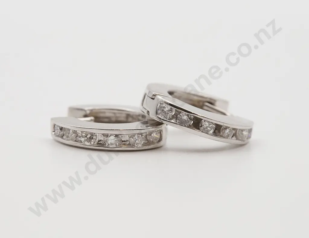 Pair 14ct White Gold Diamond Hoop Earrings Image 1++