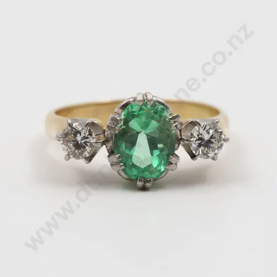 18ct Three Stone Emerald and Diamond Bridge Ring