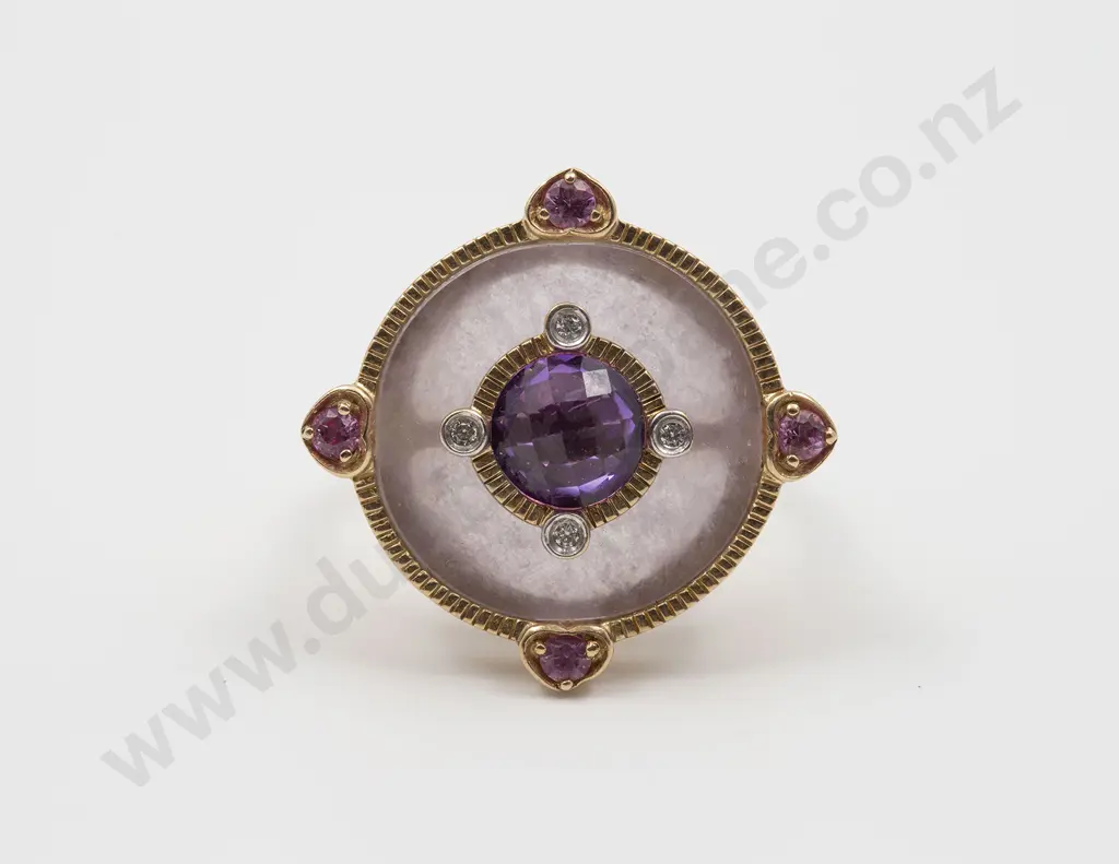 9ct Pink Jade and Gem Dress Ring Image 1++