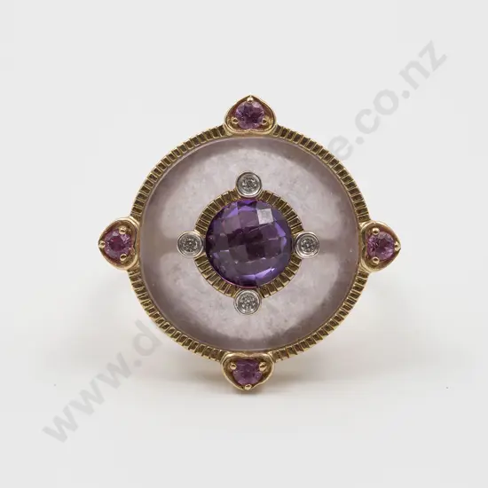 9ct Pink Jade and Gem Dress Ring