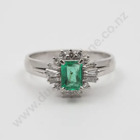 All Platinum 17stone Emerald and Diamond Cluster Ring