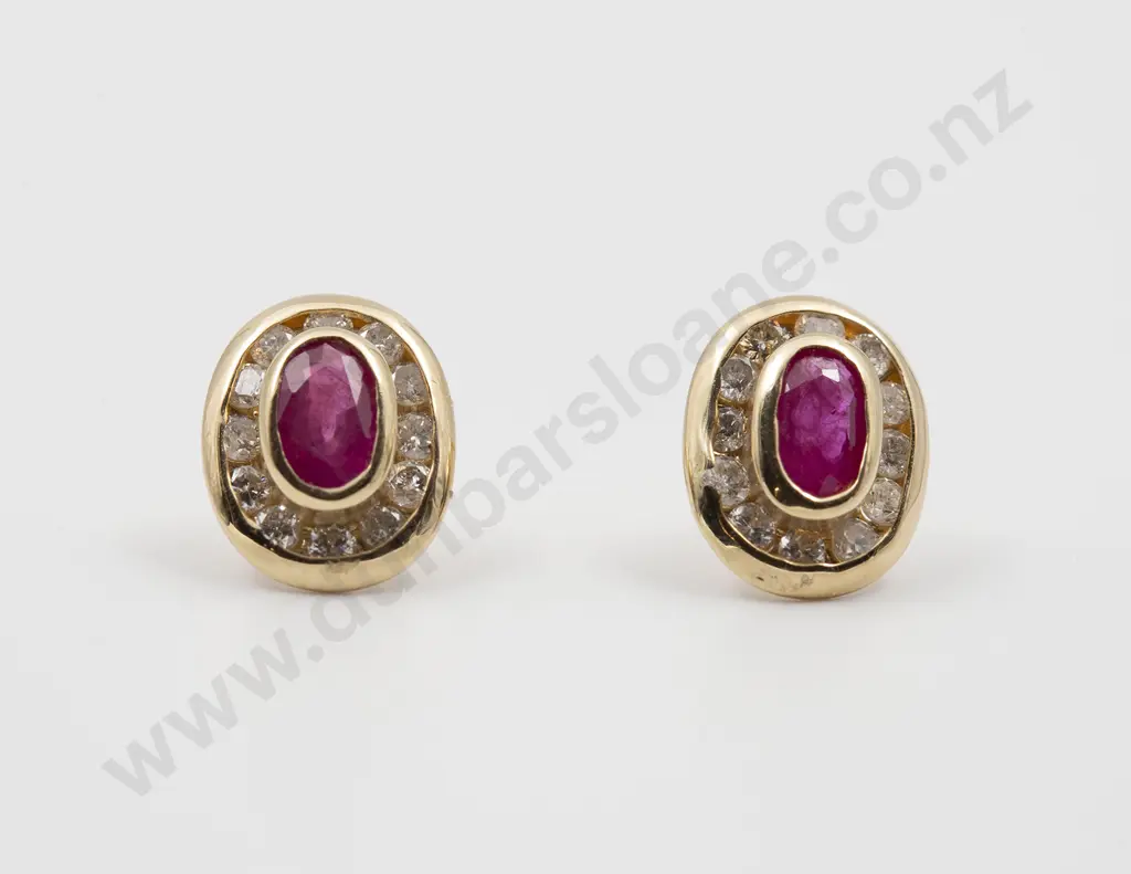 Pair 14ct Ruby and Diamond Stud Cluster Earrings Image 1++