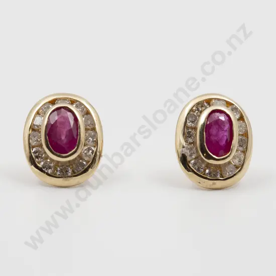 Pair 14ct Ruby and Diamond Stud Cluster Earrings