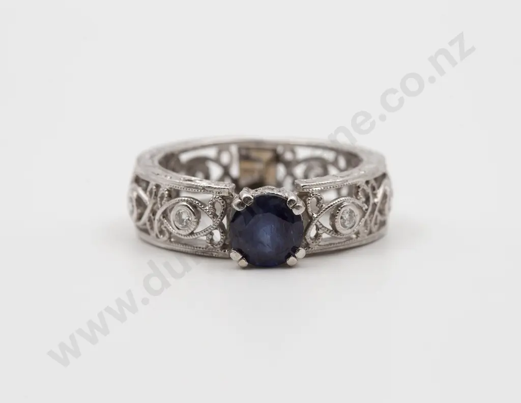 18ct White Gold Nine Stone Sapphire and Diamond Band Ring Image 1++