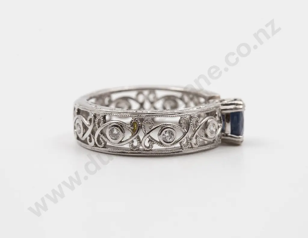 18ct White Gold Nine Stone Sapphire and Diamond Band Ring Image 1++