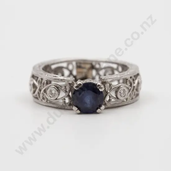 18ct White Gold Nine Stone Sapphire and Diamond Band Ring