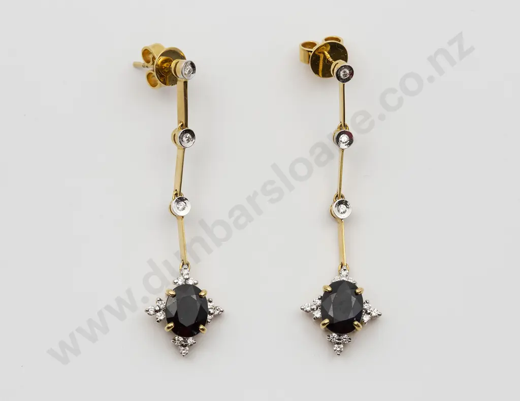 18ct Sapphire and Diamond Pendant Drop Earrings Image 1++