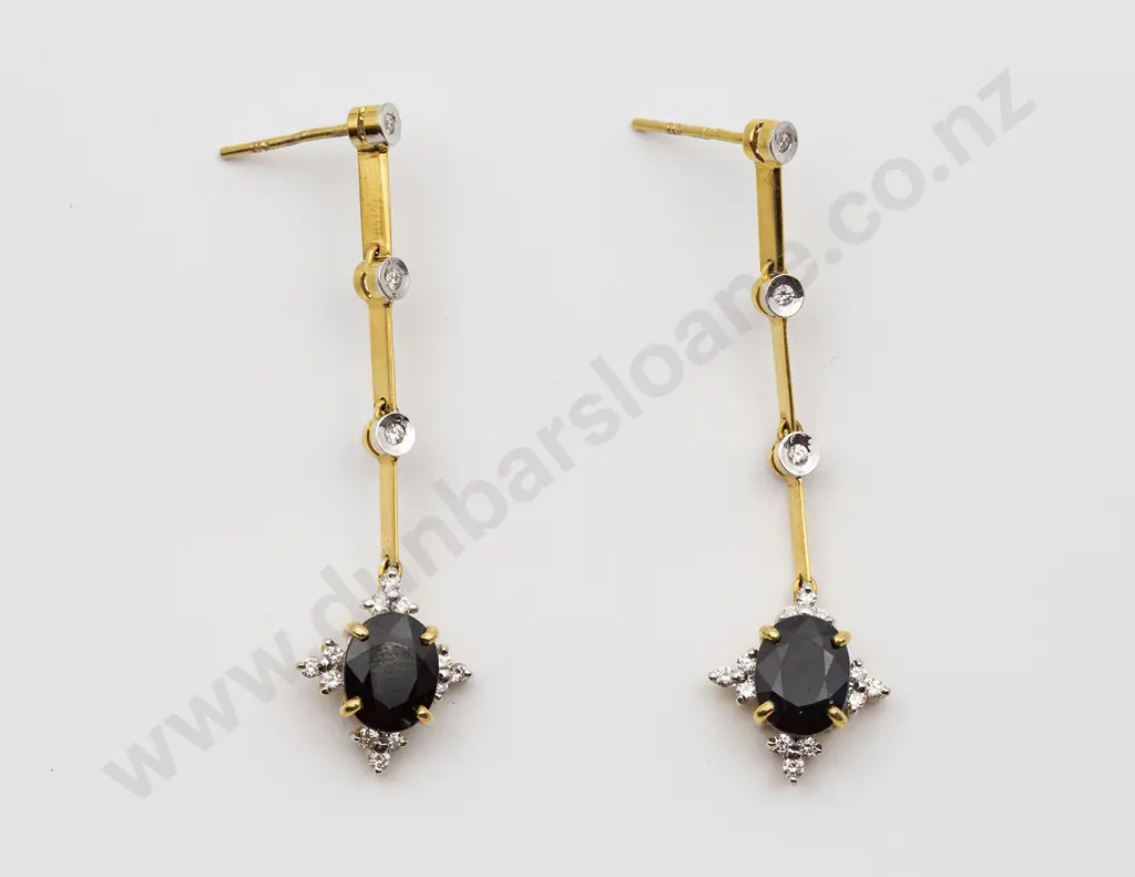 18ct Sapphire and Diamond Pendant Drop Earrings Image 1++