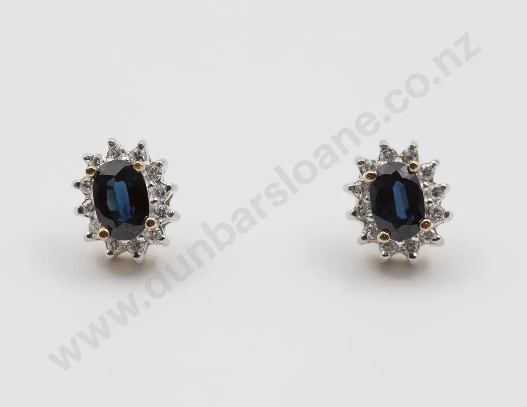 Pair 14ct Sapphire and Diamond Stud Earrings Image 1++