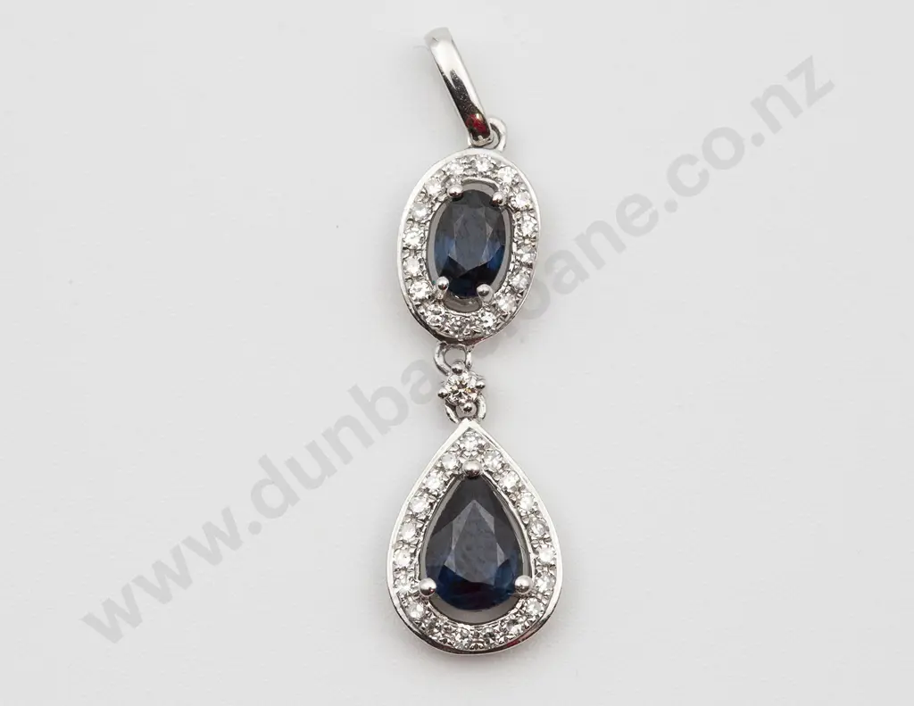 14ct White Gold Sapphire and Diamond Pendant Image 1++