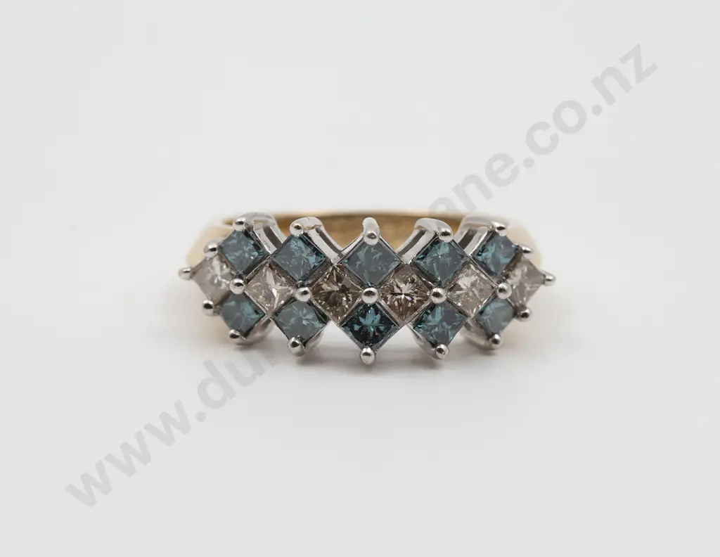 14ct White Gold 16stone Blue and White Diamond Fancy Bridge Ring Image 1++