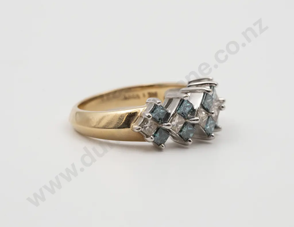 14ct White Gold 16stone Blue and White Diamond Fancy Bridge Ring Image 1++