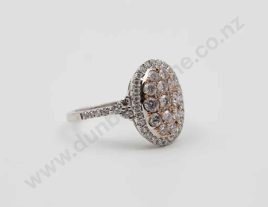 14ct White & Rose Gold 55stone Diamond Cluster Ring Image 1++