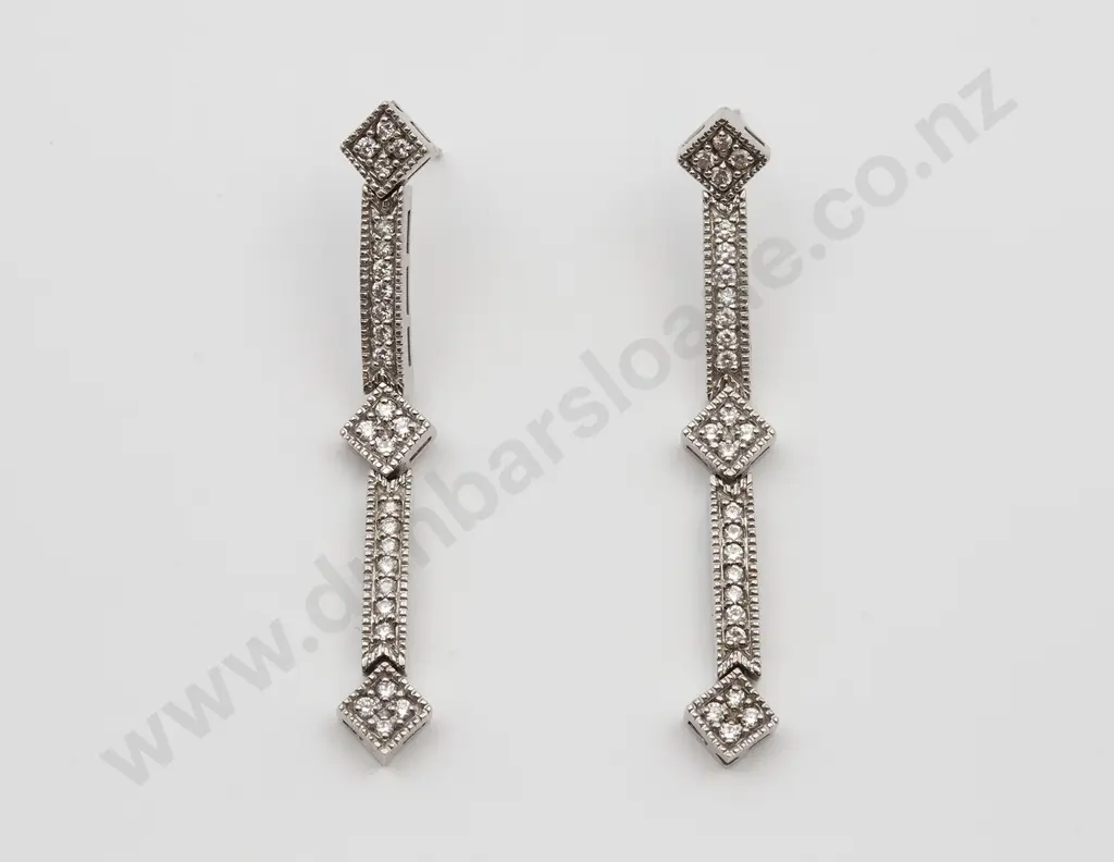 14ct White Gold Diamond Pendant Drop Earrings Image 1++