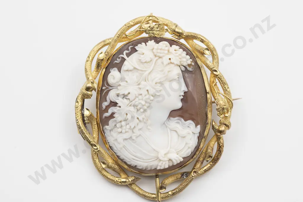 C1880 Victorian 15ct Cameo Classical Portrait Swivel Brooch Image 1++