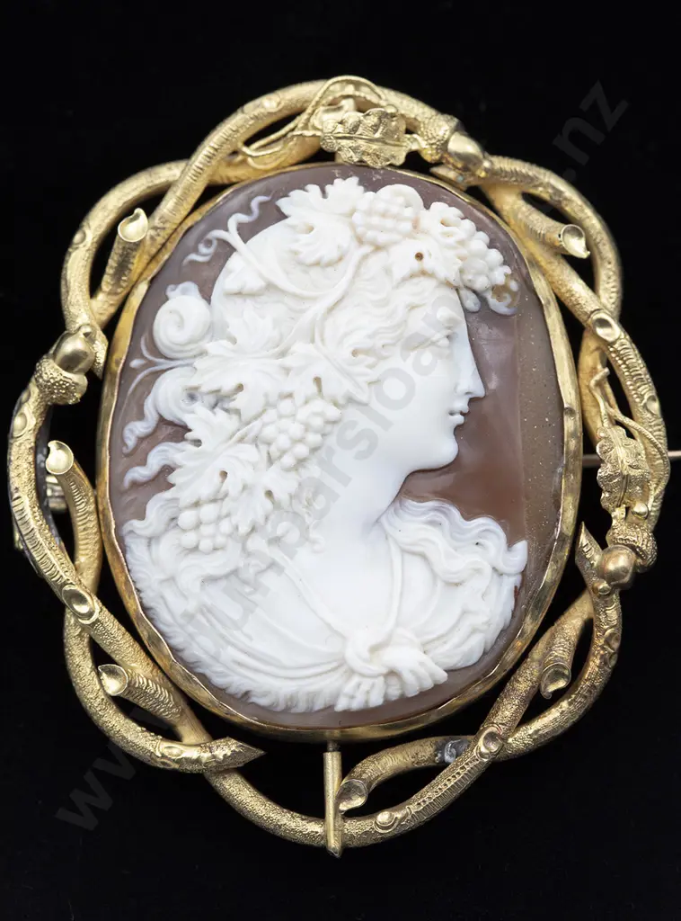 C1880 Victorian 15ct Cameo Classical Portrait Swivel Brooch Image 1++