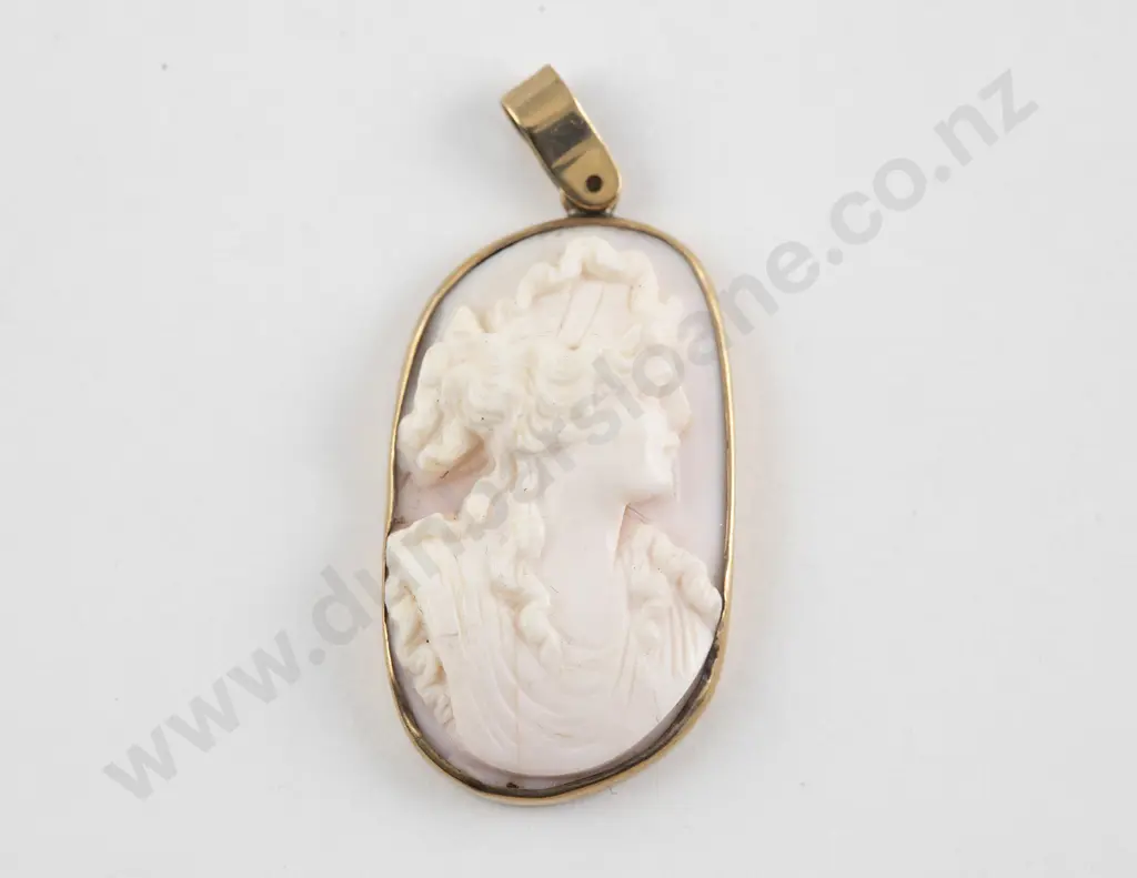 Victorian 9ct Mounted Cameo Classical Portrait Pendant Image 1++