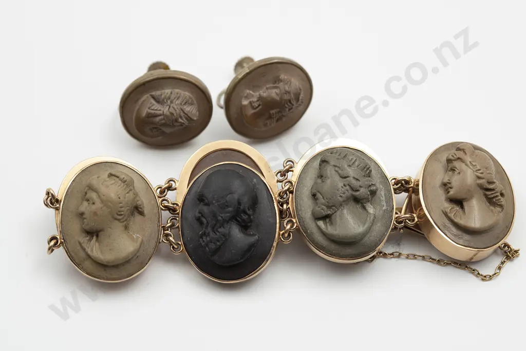 C1880 Victorian 15ct Framed Lava Cameo Bracelet Image 1++