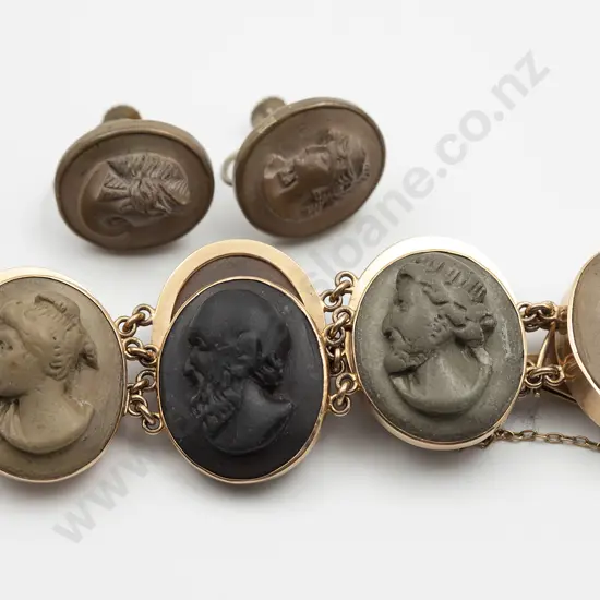 C1880 Victorian 15ct Framed Lava Cameo Bracelet