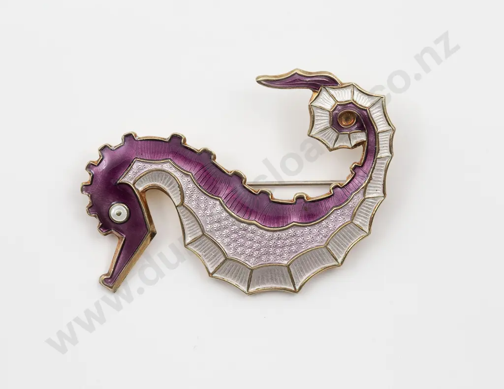 David Anderson Norway .925 Silver and Enamel Seahorse Brooch Image 1++