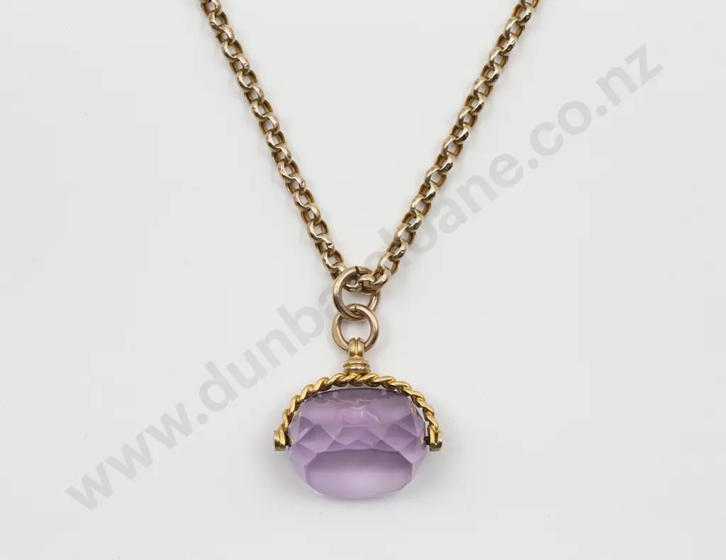 Victorian 9ct Mounted Amethyst Swivel Fob Image 1++