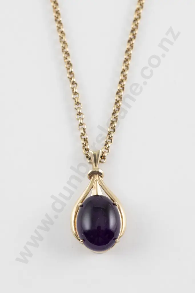 9ct Single Cabochon Amethyst Pendant Image 1++