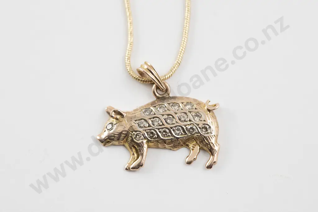 14ct Diamond Pig Charm Image 1++