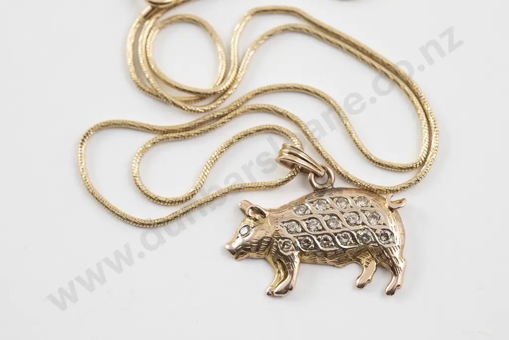 14ct Diamond Pig Charm Image 1++
