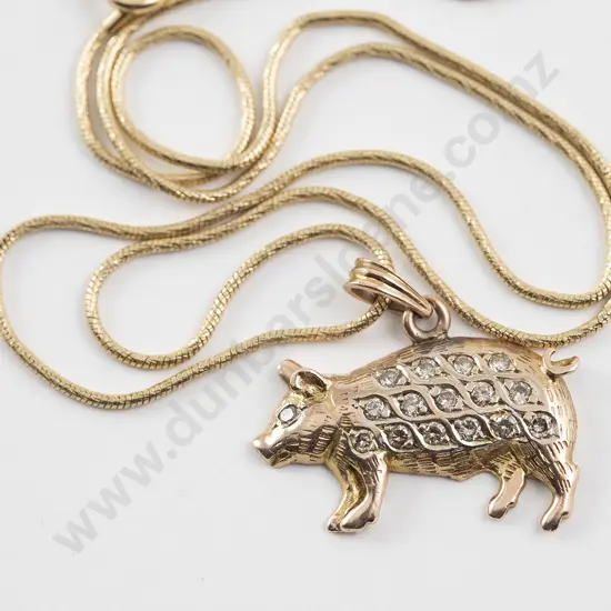 14ct Diamond Pig Charm