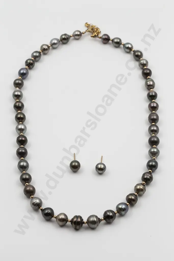 Single Strand South Sea Black Semi-Baroque Cultured Pearl Necklace Image 1++