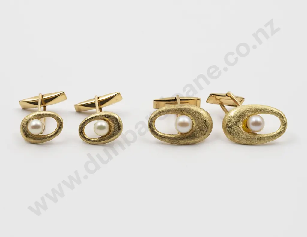 Two Pair 14ct Single Cultured Pearl Cuff Links Image 1++