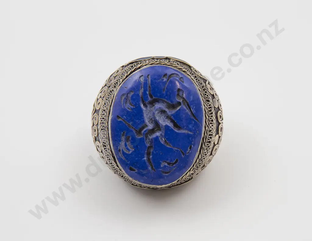 Huge Ottoman Antique Silver and Lapis Lazuli Seal Ring Image 1++