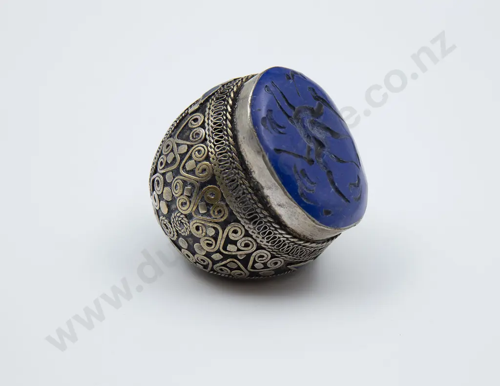Huge Ottoman Antique Silver and Lapis Lazuli Seal Ring Image 1++
