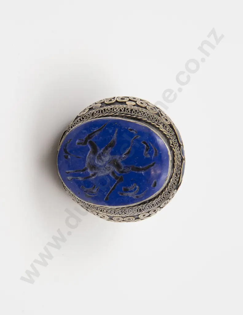 Huge Ottoman Antique Silver and Lapis Lazuli Seal Ring Image 1++