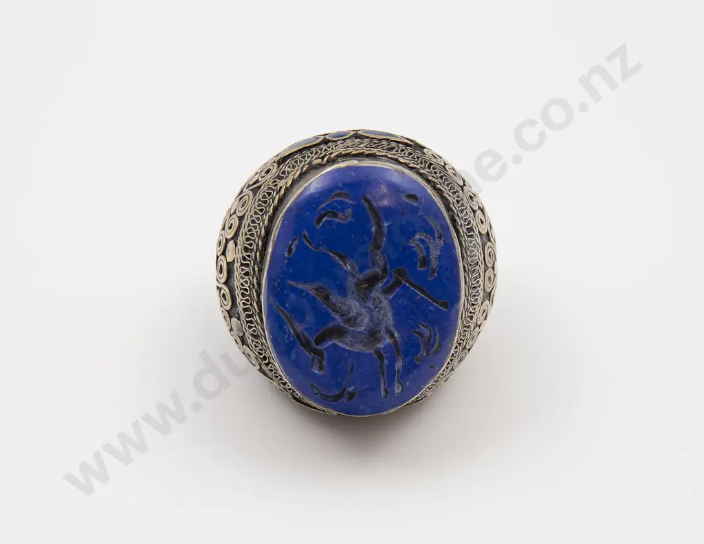 Huge Ottoman Antique Silver and Lapis Lazuli Seal Ring Image 1++