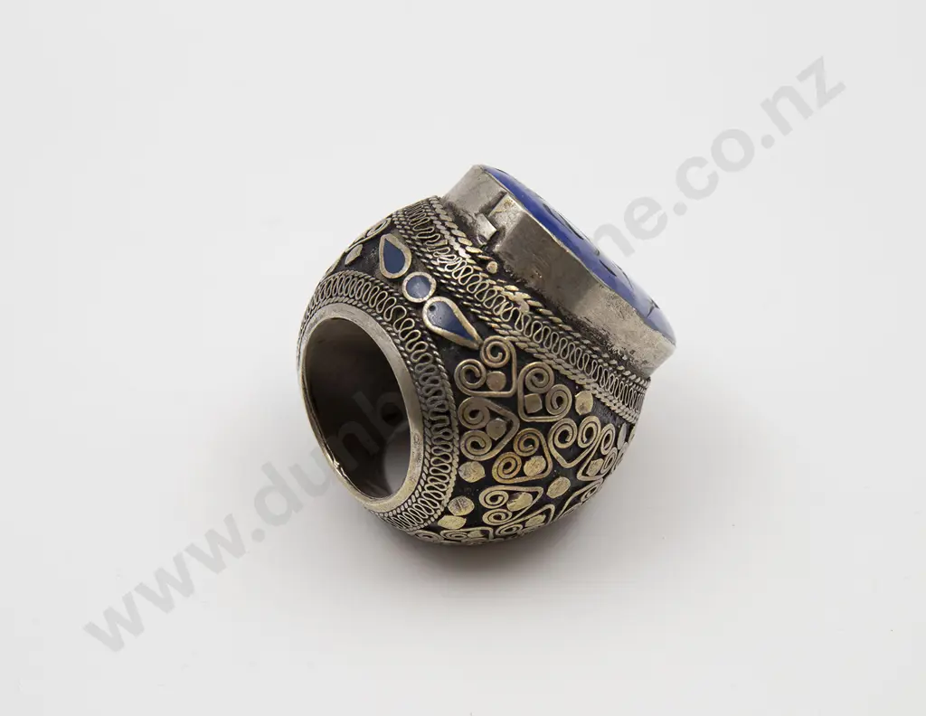 Huge Ottoman Antique Silver and Lapis Lazuli Seal Ring Image 1++