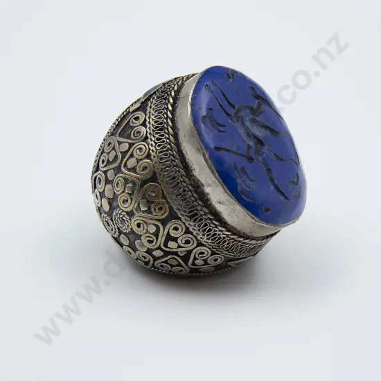 Huge Ottoman Antique Silver and Lapis Lazuli Seal Ring
