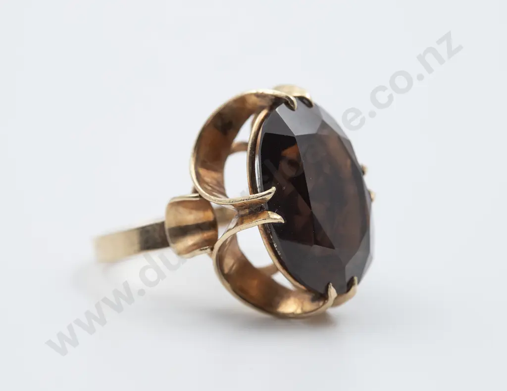 9ct Large Single Smokey Quartz Dress Ring Image 1++