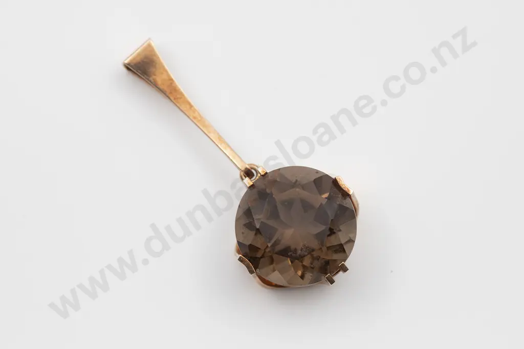 9ct Large Single Smokey Quartz Pendant Image 1++