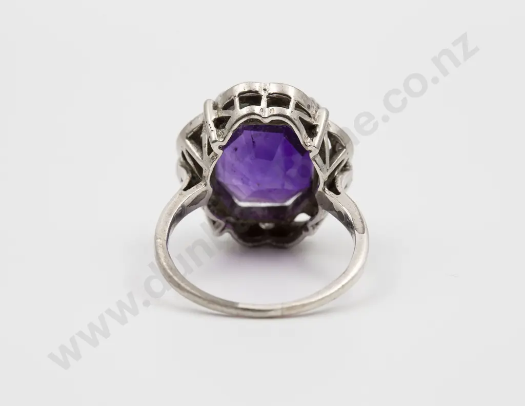 14ct White Gold Single Amethyst and Diamond Dress Ring Image 1++
