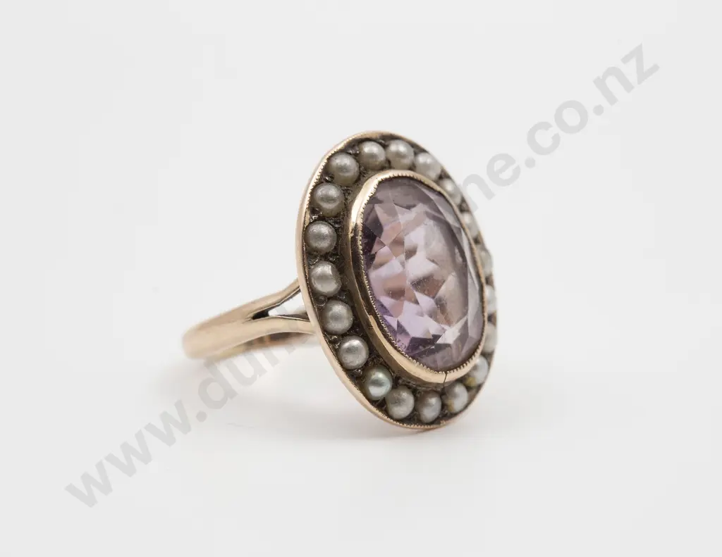 Victorian 9ct Amethyst and Pearl Ring Image 1++