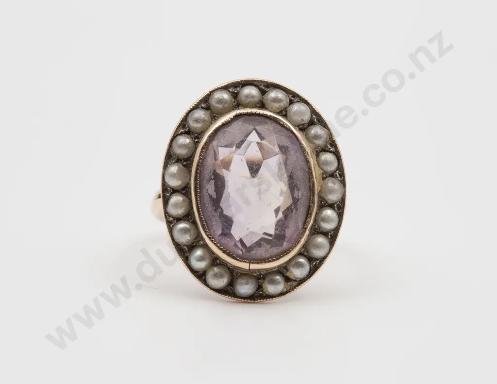 Victorian 9ct Amethyst and Pearl Ring Image 1++
