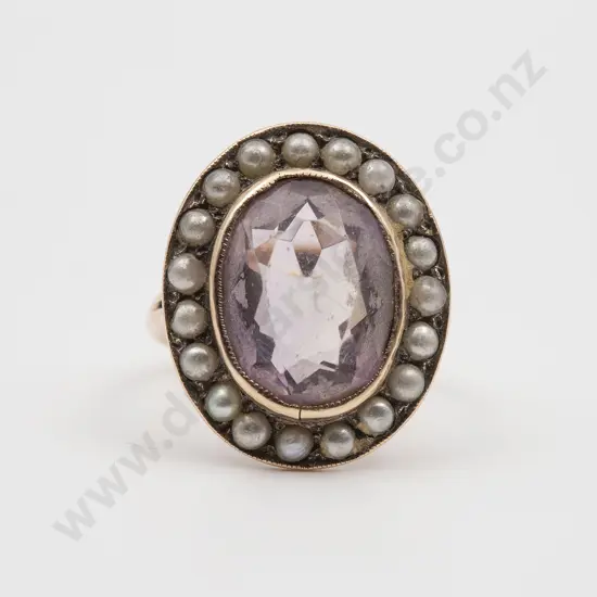 Victorian 9ct Amethyst and Pearl Ring