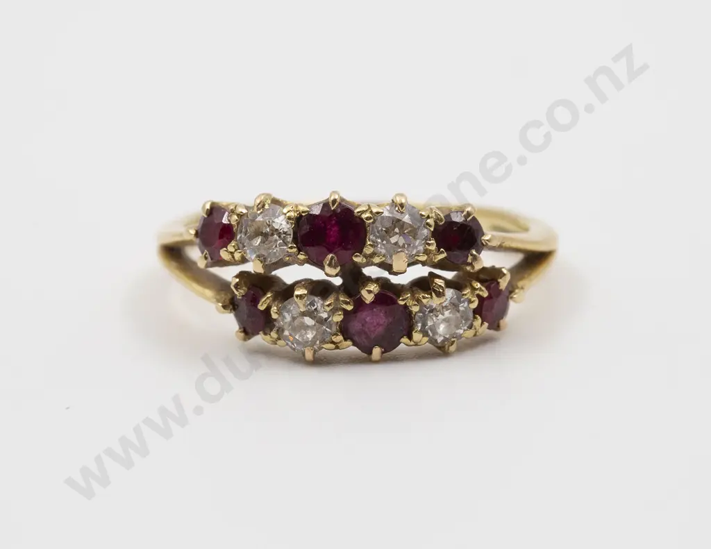 18ct Ten Stone Ruby and Diamond Double Bridge Ring Image 1++