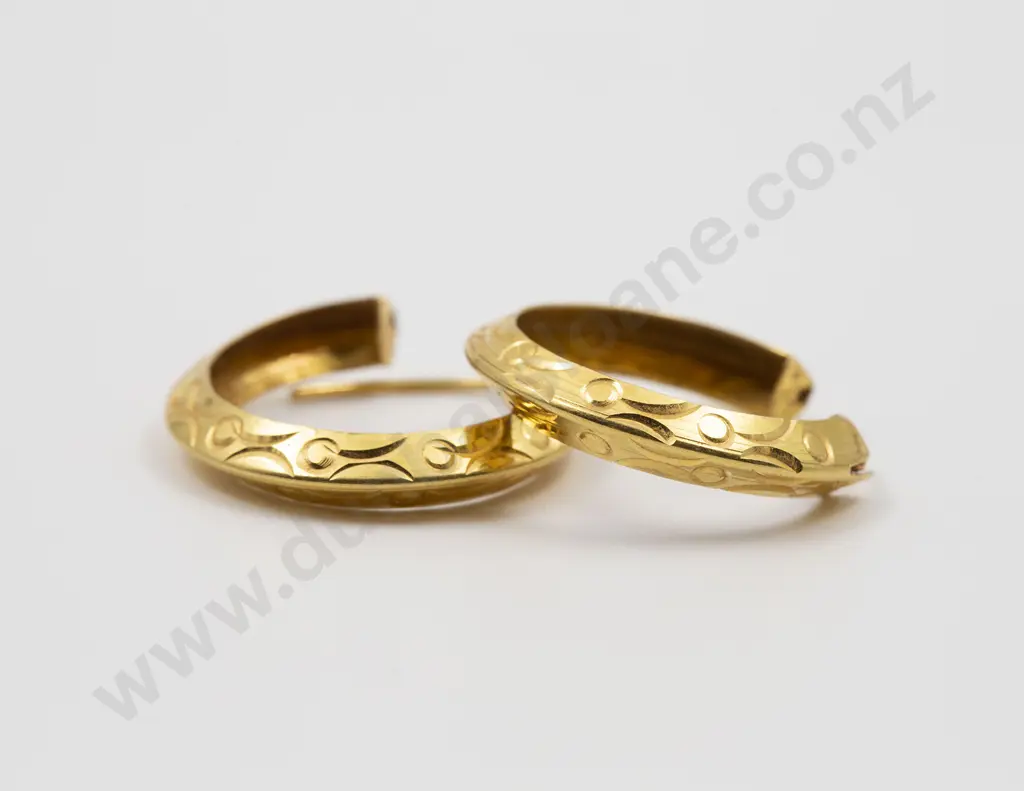 Pair 9ct Bright Cut Hoop Earrings Image 1++